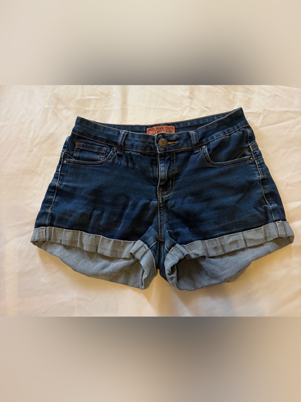 Wax Jean Dark Blue Folded Hem Denim Shorts